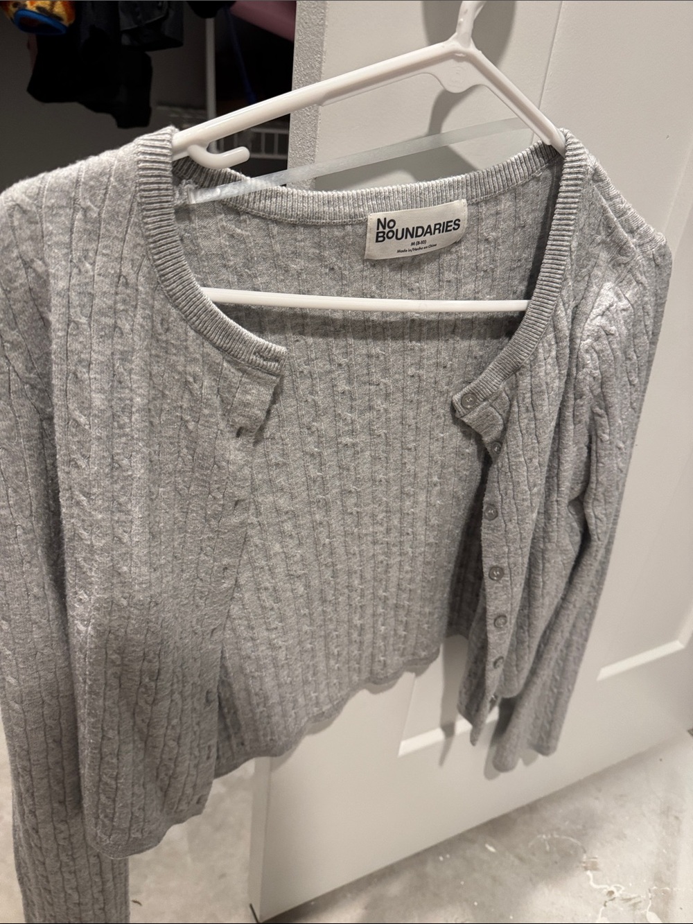 No Boundaries Heather Gray Cable Knit Button-Front Cardigan